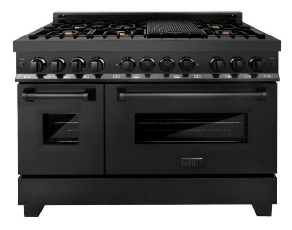 ZLINE 48 in. Professional Gas Burner, Electric Oven Range in Black Stainless with Brass Burners, RAB-BR-48