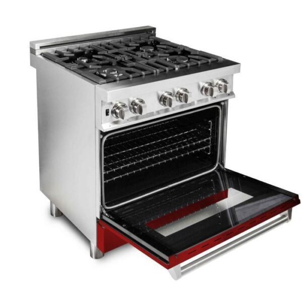 ZLINE 30 in. Professional Gas Burner/Electric Oven Stainless Steel Range with Red Gloss Door, RA-RG-30 - Image 2